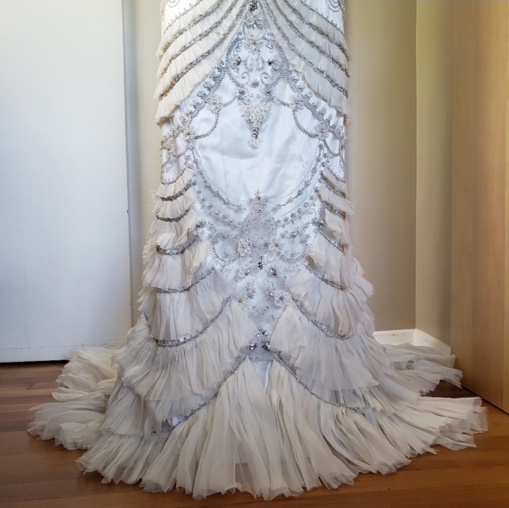 Lazaro 3059 Beaded Embellished Art Deco Wedding Gown Size 14 - Picture 5 of 16
